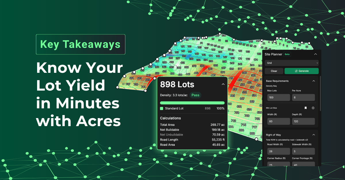 Acres Site Planner webinar feature image showing lot yield analysis tool for builders