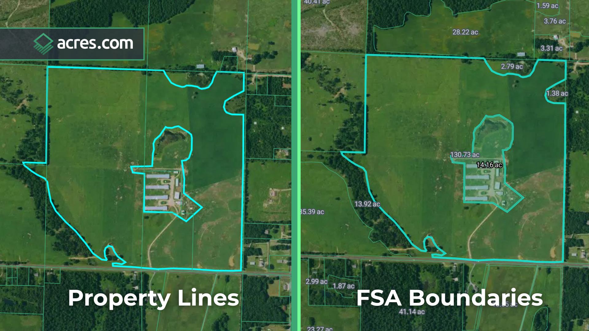 Illustrated map showing property lines and parcel boundaries plus FSA boundaries used to find property line locations online