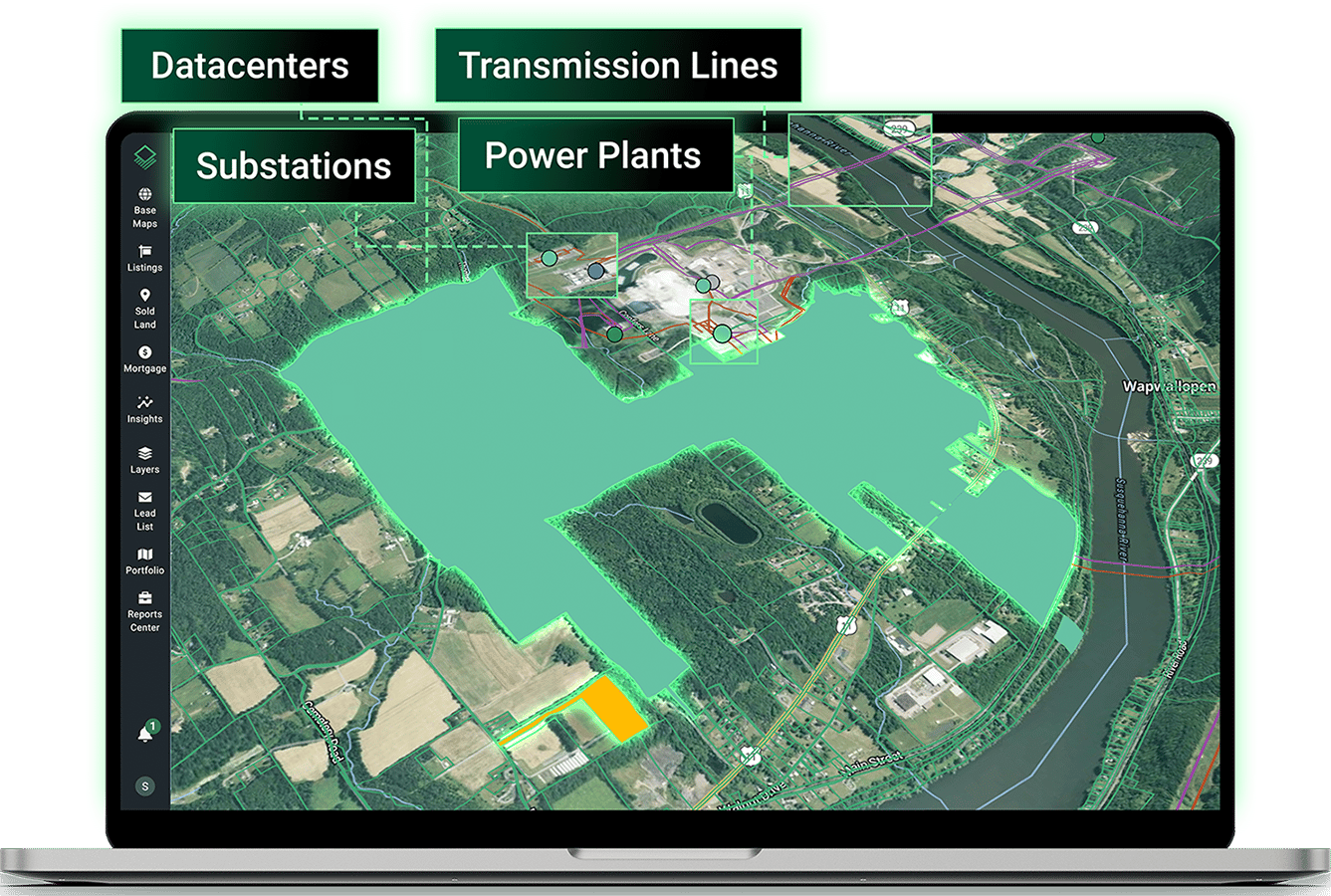 Acres.com land data and ai platform revealing data layers nationwide to find powered land and confirm site suitability for data center development.