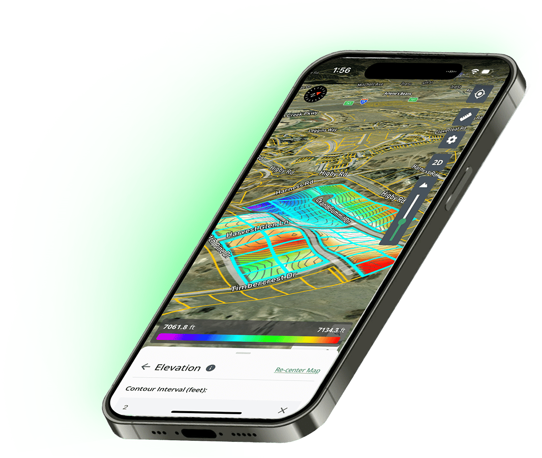 cres mobile app showing 3D elevation map for retail site evaluation in the field with automatic desktop sync cres mobile app showing 3D elevation map for retail site evaluation in the field with automatic desktop sync