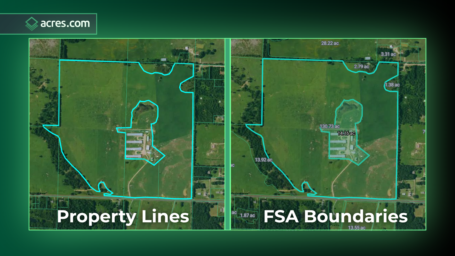 Acres.com free property lines and FSA boundary lines map.
