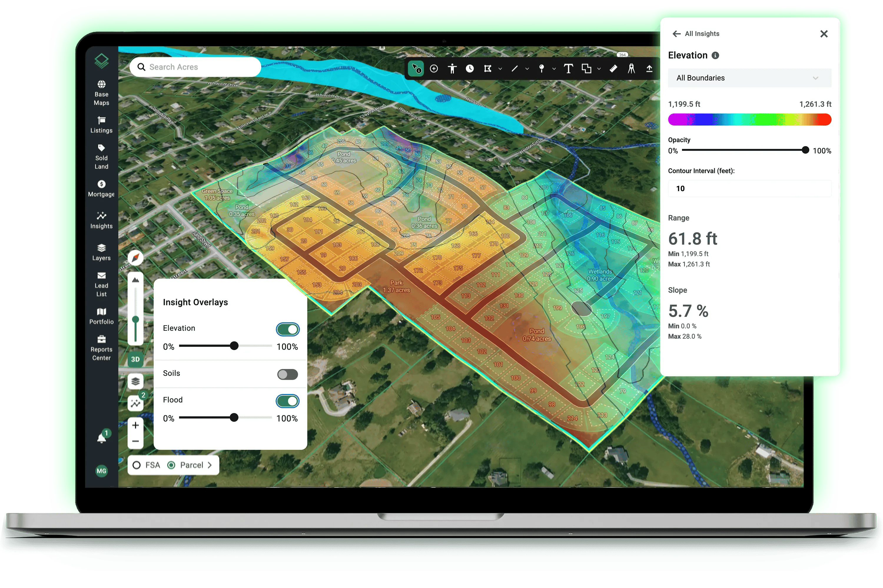 Site Planner layout with environmental exclusions highlighted and a live density check showing pass or fail