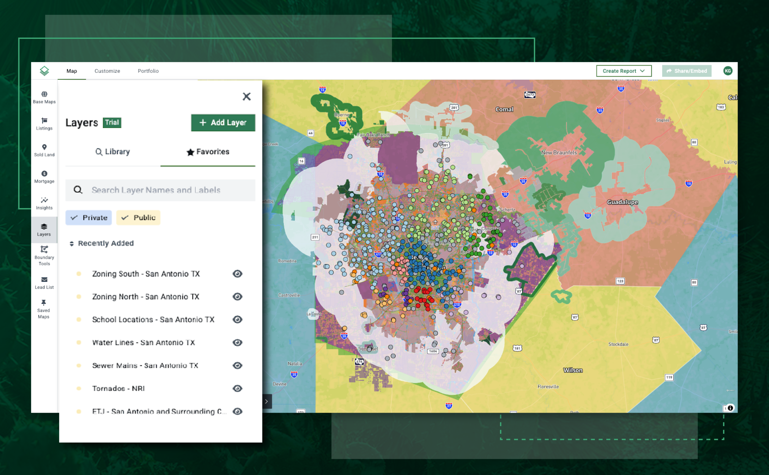Acres Layers interface showing how to build a local land data set for a development team
